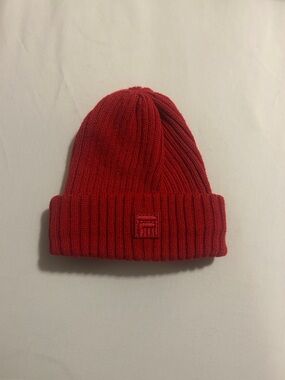 Red Ribbed  FILA Knit Beanie Hat